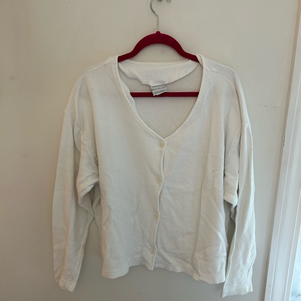 Basic Threads White Ribbed Button Down Knit - Picture 5 of 8